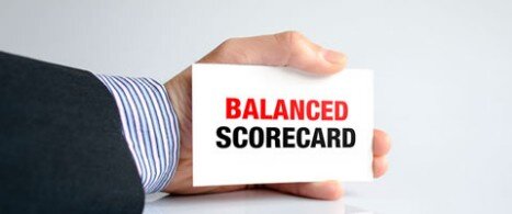 Mano con tarjeta de balanced scorecard